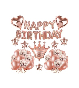 Rosegold Taç Ve Rosegold Kalp Folyolu Doğum Günü Seti