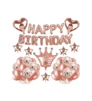 Rosegold Taç Ve Rosegold Kalp Folyolu Doğum Günü Seti
