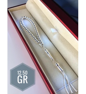 Erkek Gümüş Tesbih • Küre Kesim Minik Maskot Boy 12,5gr Işıklı Kutuda Sevgiliye • Eşe • Tesbih