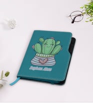 BK Gift Kişiye Özel Kaktüs Tasarımlı Turkuaz Termo Deri Defter-2