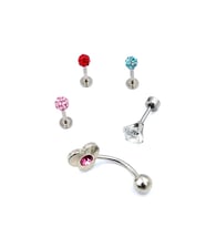 Renkli Taşlı Çelik 5 Adet Kaş Tragus Piercing