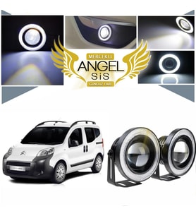 Citroën Nemo Uyumlu, Universal Mercekli Led Angel Sis Farı, 76mm Beyaz Renk