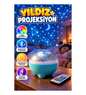 Bluetooth Hoparlörlü Yıldız Projeksiyon Gece Lambası – 7 Renk Efekti, RGB LED, Zamanlayıcı ve Uzakta