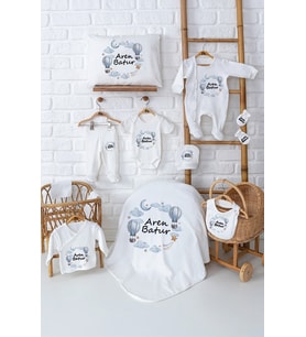 Pia Baby Premium Yenidoğan Bebek Hediyesi İsme Özel Hastane Çıkışı Set 5009-00 (Ekru)