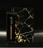 Kişiye Özel Rose Gold/Siyah Roller Kalem & Siyah Mermer Desenli Defter Hediye Seti