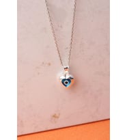 Nazar kolye  Kalpli Göz Boncuğu  Mavi 925 Ayar Gümüş Zincirli Kolye (Silver)