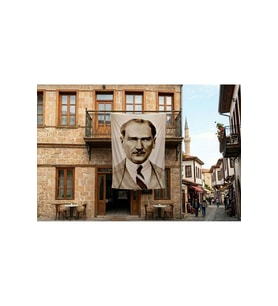 Sivil Mustafa Kemal Atatürk Poster Bayrak Premium Raşel Kumaş 300x450cm ATA34