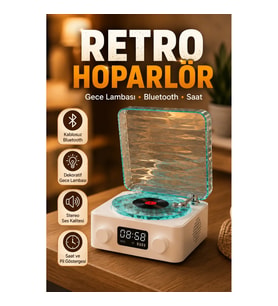 Retro Bluetooth Hoparlör Gece Lambalı Dijital Saatli Stereo Müzik Çalar