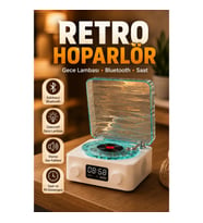 Retro Bluetooth Hoparlör Gece Lambalı Dijital Saatli Stereo Müzik Çalar