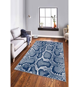 Lacivert Crocodile Kaymaz Tabanlı Dekoratif Halı RV234 - 100 x 160 cm