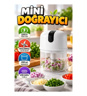 250 ml Şarjlı Mini Doğrayıcı – 1300 mAh USB Şarjlı Paslanmaz Çelik Bıçaklı