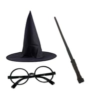 Harry Potter Siyah Şapkası Harry Potter Gözlüğü Harry Potter Asası 3 lü Set