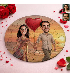 BK Gift Kişiye Özel Sevgili Karikatürlü Yuvarlak Puzzle 20x20cm -4, Sevgililer Günü Hediyesi, Sevgiliye Hediye