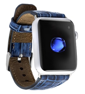 Apple Watch Uyumlu Deri Kordon 42-44-45mm Croco YK07 (Mavi-Siyah)