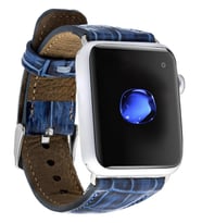 Apple Watch Uyumlu Deri Kordon 42-44-45mm Croco YK07 (Mavi-Siyah)