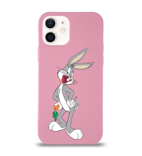 Apple iPhone 12 Uyumlu Lansman Kılıf Bugs Bunny Tasarımlı Altı Kapalı İçi Kadife Kaplı  Kapak (Şeffaf)