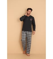 Falkom 7014 İnterlok Kışlık Ekose Pijamalı Erkek Pijama Takımı (Antrasit)