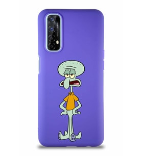 Realme 7 Soft Premier Kapak Squidward Dokunaç Tasarımlı Silikon Kılıf - Mor (Şeffaf)