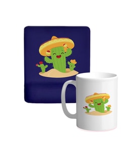 Mutlu Kaktüsler Bilek Destekli Mouse Pad Ve Kupa Bardak Seti