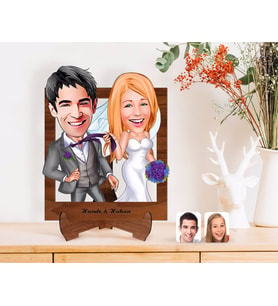 BK Gift Kişiye Özel Evleniyoruz Karikatürlü Ahşap Standlı 3D Biblo-6 (Beyaz)