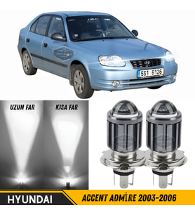 Hyundai Accent Admire 2003-2006 Mercekli Far Ampulü Led Xenon Beyaz Şimşek Etkili Lamba Uzun Kısa
