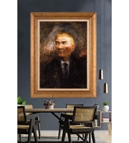 Altın Varaklı Çerçeveli Paspartulu Atatürk Tablo nh69 (Gold)