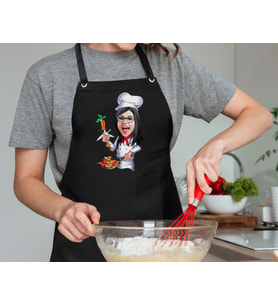 BK Gift Kişiye Özel Kadın Chef Karikatürlü Profesyonel Siyah Mutfak Önlüğü, Aşçı Önlüğü, Şef Önlüğü, Arkadaşa Hediye-1