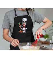 BK Gift Kişiye Özel Kadın Chef Karikatürlü Profesyonel Siyah Mutfak Önlüğü, Aşçı Önlüğü, Şef Önlüğü, Arkadaşa Hediye-1