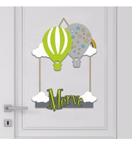 İsme Özel Bebek Odası Ahşap Kapı Süsü Balon ( Açık Yeşil & GRİ)