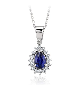 0,73 Karat Pırlanta Safir Kolye (Beyaz)