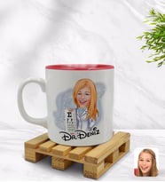 BK Gift Kişiye Özel Kadın Göz Doktoru Karikatürlü İçi Kırmızı Renkli Kupa Bardak Model 1