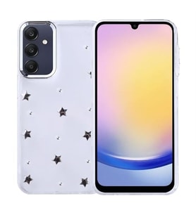 Coverzone Samsung Galaxy A15 ile uyumlu K?l?f Airbag K�?eli 2mm Kamera �?k?nt? Korumal? Simli ?effaf Bask?l? Z-Kutup Kapak Y?ld?z