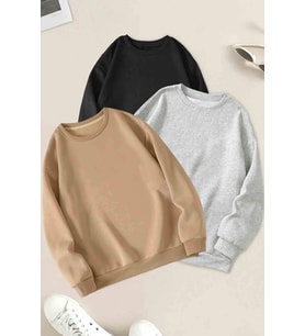 3'lu Paket Bej Gri Siyah Oversize Sweatshirt