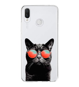 PrintiFy Huawei P Smart Plus ile Uyumlu 1mm Slim Fit Kedi 3 050d Baskılı Şeffaf  Kılıf