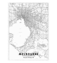 Melbourne Siyah Beyaz Harita Tablo Ahşap Poster Dekoratif