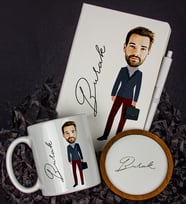 Kişiye Özel Karikatür Tasarım Defter Kalem Kupa Ve Bardak Altlığı Hediye Seti 96193
