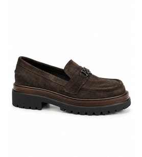 RACHEL 3306 KADIN HAKİKİ DERİ AKSESUARLI CHUNKY LOAFER AYAKKABI SMOKE SÜET