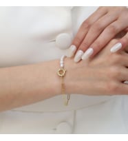 925 Ayar Gümüş Barock White Tatlısu İncisi Bileklik-5mm (Gold)
