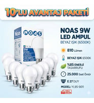 Noas 9W Led Ampul 10lu Paket Beyaz Işık E27 Duy 810lm YL95-9011