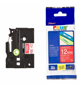 PUUN®Brother P-Touch TZE-435 12MM x 8m Kırmızı Üzerine Beyaz Muadil Laminasyon Etiket Şeridi (Çok Renkli)