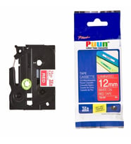 PUUN®Brother P-Touch TZE-435 12MM x 8m Kırmızı Üzerine Beyaz Muadil Laminasyon Etiket Şeridi (Çok Renkli)