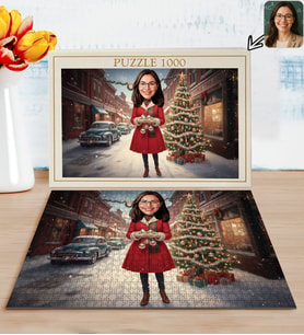 BK Gift Kişiye Özel Kadın Yılbaşı Karikatür Tasarımlı 1000 Parça Profesyonel Puzzle-2, 1000 Puzzle, Yeni Yıl Hediyesi, Yılbaşı Hediyesi