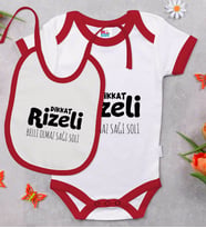 BK Kids Dikkat Rizeli Tasarımlı Kırmızı Bebek Body Zıbın ve Mama Önlüğü Hediye Seti-1