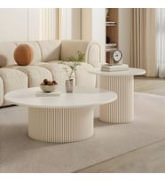 Most Bohem Orta Sehpa 2'li Set %100 Ahşap 85 Cm. Çap (EVİNİZE TESLİM) (Kirli Beyaz)