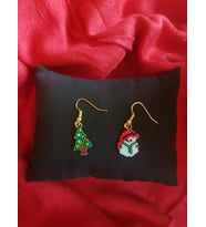 Miyuki Boncuk El Yapımı Minik Çam Ağacı Ve Minik Kardan Adam Küpe Yılbaşı Christmas Noel
