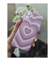 Iphone 11 Uyumlu Lila Kalp Tasarımlı Şeffaf Telefon Kılıfı