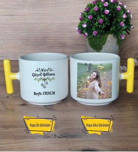Yeni Yıl Hediyesi Kupa Bardak Fotoğraflı T Sarı Kulplu Yılbaşı Hediyesi