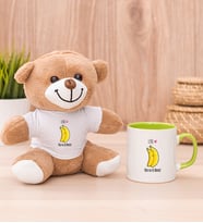 Kişiye Özel Sevimli Muzlar Peluş Ayı ve Yeşil Kupa