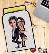 BK Gift Kişiye Özel Sevgililer Karikatürlü Taşınabilir Koruyucu Tablet Kılıfı & Organizer Çanta - Siyah-6