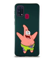Samsung Galaxy M31 Soft Premier Kapak Patrick Yıldız Tasarımlı Silikon Kılıf - Yeşil (Şeffaf)